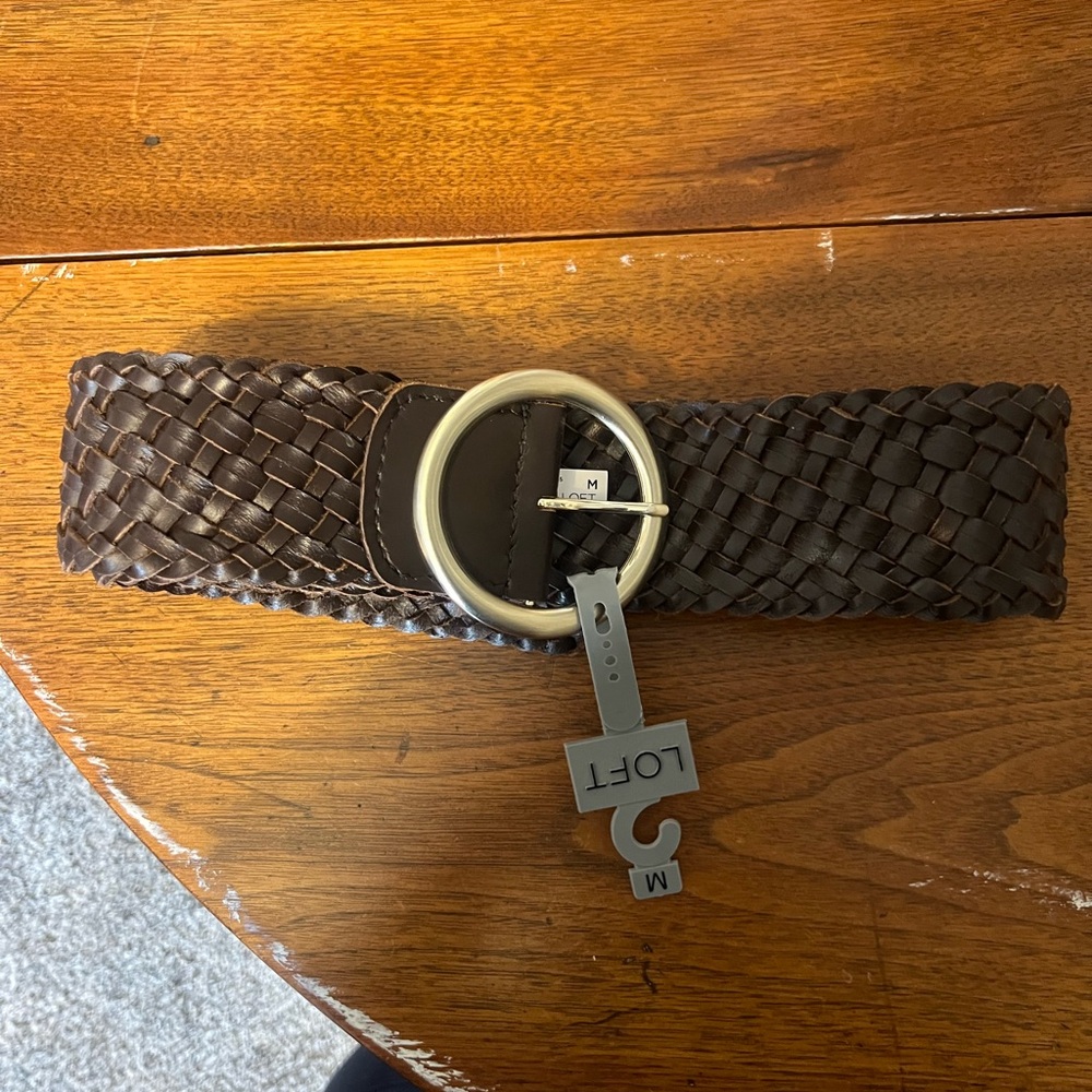 LOFT Brown Woven Belt with Silver Buckle